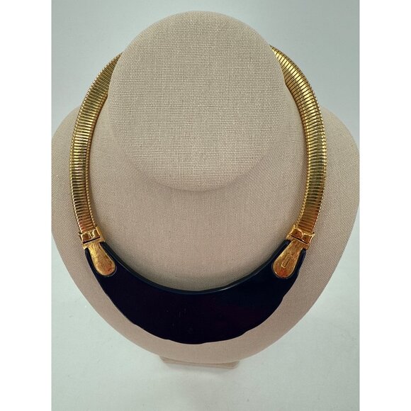 MONET Runway DECO MODERNIST NECKLACE BLACK MOLDED LUCITE GP FLEX CHAIN 80s - Picture 5 of 5